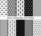 Set of printable vector male seamless patterns. Black and white backgrounds