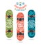 Set of prints on skateboard