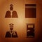 Set Prison cell door, Lawyer, attorney, jurist, Police officer and Plastic bag with ziplock on wooden background. Vector