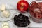 A set of products for making chicken liver pate with prunes and apple