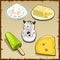 Set of products from milk, curd, cheese and more