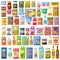 Set of products on a white background. Grocery. Gastronomy. Canned food, juice, jam, cookies