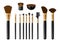 Set of Professional golden make up brushes isolated. Realistic cosmetic Powder Blush, Eye Shadow, Brush, eye shadow