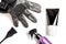 Set of professional hairdresser tools for coloring hair - bleach brush, bowl, spray, gloves and tube of coloring stuff,