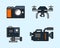 set of professional photography and film tools. collection of camera vector illustration