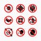 Set of prohibit virus icon, coronavirus safety measures and precautions, how to protect yourself and others