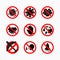 Set of prohibit virus icon, coronavirus safety measures and precautions, how to protect yourself and others