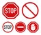 Set of prohibition signs. Flat design. Stop symbols. Vector icons