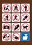 Set of prohibitive icons of not camping, no bonfire, littering, hunting, stepping, fishing, silence. Icons in blue color