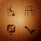 Set Prosthesis leg, Woman in wheelchair, Blindness and Walker on wooden background. Vector