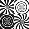 Set of Psychedelic spiral with radial rays, twirl, twisted comic effect, vortex