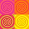 Set of psychedelic spirals in retro comic style. Pattern from colorfull spirals on bright square background
