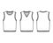 Set of pullover vest sweater waistcoat technical fashion illustration with sleeveless, rib knit V-neckline, oversized.