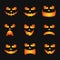 Set of pumpkin faces silhouette icons for Halloween isolated on black background. Scary pumpkin devil smile, spooky jack