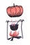 Set of pumpkin and pot on the fire, graphic color drawing on a white background