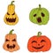Set of pumpkin of various shapes and colors with funny faces. Halloween elements. Vector illustration in hand drawn