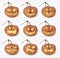 Set of pumpkins on a white background. Halloween photo with horror face for cards.