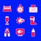 Set Punch in boxing glove, Boxing, Punching bag, Sport shoes, expander, mechanical scoreboard and ring icon. Vector