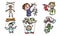 Set of puppets, marionettes and boys puppet masters vector illustration