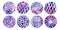 Set of purple and violet abstract watercolor circles for highlight backgrounds