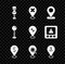 Set Push pin, Location with cross mark, Cash location, Search, anchor, and Car service icon. Vector