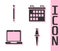 Set Push pin, Pencil with eraser, Laptop and Calendar icon. Vector