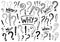 Set of question mark. Doodle style. Collection of icons and signs Why. Engraved hand drawn sketch. Abstract vector.