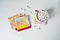 Set of quilted patchwork colorful coasters and white cup