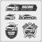 Set of Racing club emblems, labels and design elements. Speeding racing cars illustrations.