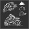 Set of racing motorcycle emblems, badges, labels and design elements.