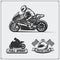 Set of racing motorcycle emblems, badges, labels and design elements.