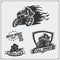 Set of racing motorcycle emblems, badges, labels and design elements.