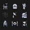 Set Radar, Cosmic ship, Earth globe, Astronomical observatory, Robot, Black hole, Vulcan salute and Mars rover icon