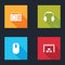 Set Radio, Headphones, Computer mouse and Warehouse icon. Vector