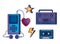 set of radio with mp4 and cassette with heart and star