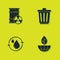 Set Radioactive waste in barrel, Earth globe and plant, Recycle clean aqua and Trash can icon. Vector