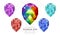 Set of rainbow color fantasy jewelry gems, oval egg polygon shape stone for game
