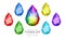 Set of rainbow color fantasy jewelry gems, oval tear drop polygon shape stone for game