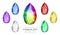 Set of rainbow color fantasy jewelry gems, oval tear drop shape stone for game