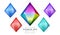 Set of rainbow color fantasy jewelry gems, polygon shape stone for game