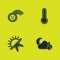 Set Rainbow with sun, Thermometer and cloud, moon, Sun snowflake and Meteorology thermometer icon. Vector