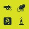 Set Ramadan cannon, Burning candle, Speaker mute and Hands praying position icon. Vector