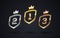 Set of rank emblems - gold, silver, bronze. Shield with rank number and crown. First place, second place and third place signs.