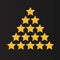 Set of rating stars. Gold five-pointed in the shape like a Christmas tree.