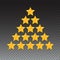 Set of rating stars. Gold five-pointed in the shape like a Christmas tree.