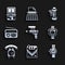 Set Ray gun, Cigarettes pack box, Wrist watch, Telephone handset, Radio with antenna, Camera roll cartridge and Tetris