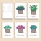 Set of ready-to-use gift postcards with succulents. Vector printable collection of invitation, poster