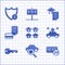 Set Real estate, Car sharing, Rent, House key, Credit card, contract and Shield with dollar icon. Vector