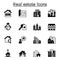 Set of Real estate related vector icons. contains such Icons as, condominium, apartment, blueprint, home, architecture, office,