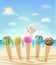 Set of a real ice cream cone on a sea sand beach